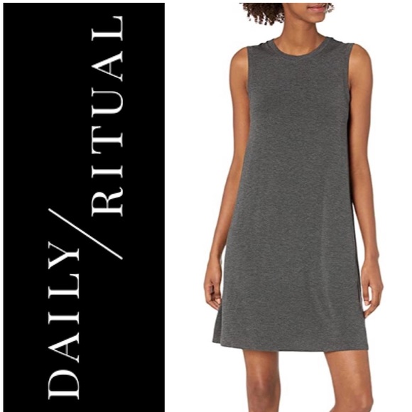 🆕Daily Ritual Jersey Swing Dress Charcoal Heather - Picture 1 of 4